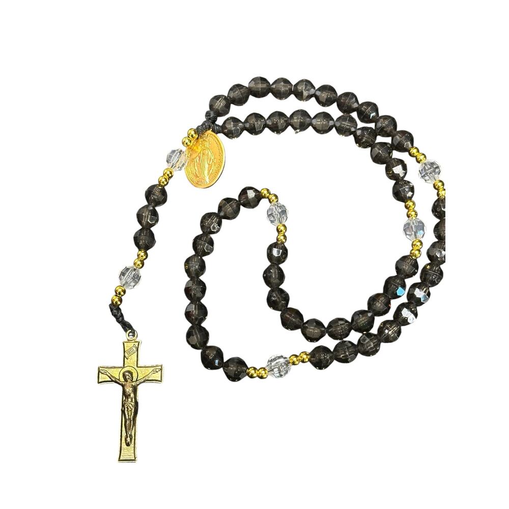 Black Glass Rosary 10 inches around and 15 inches in full length